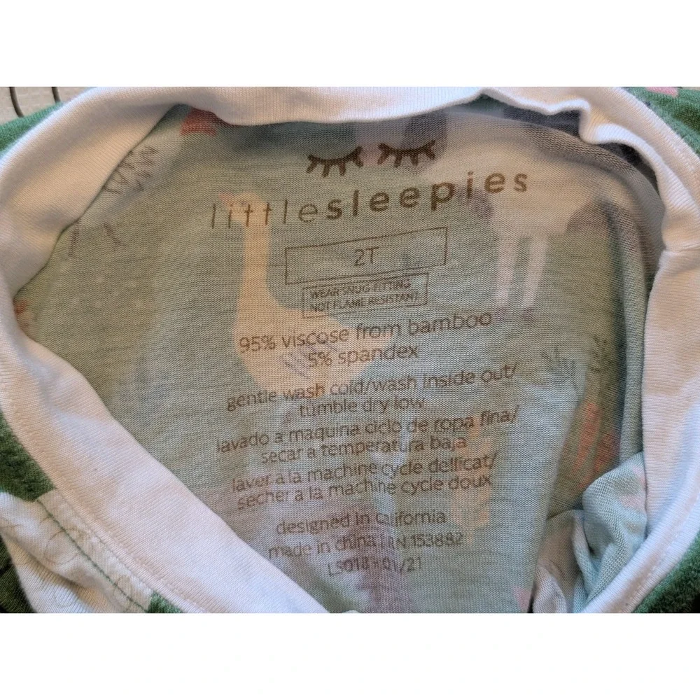Little Sleepies Green Farm Animals 2T 2 Piece Pajama Set Bamboo Viscose Retired